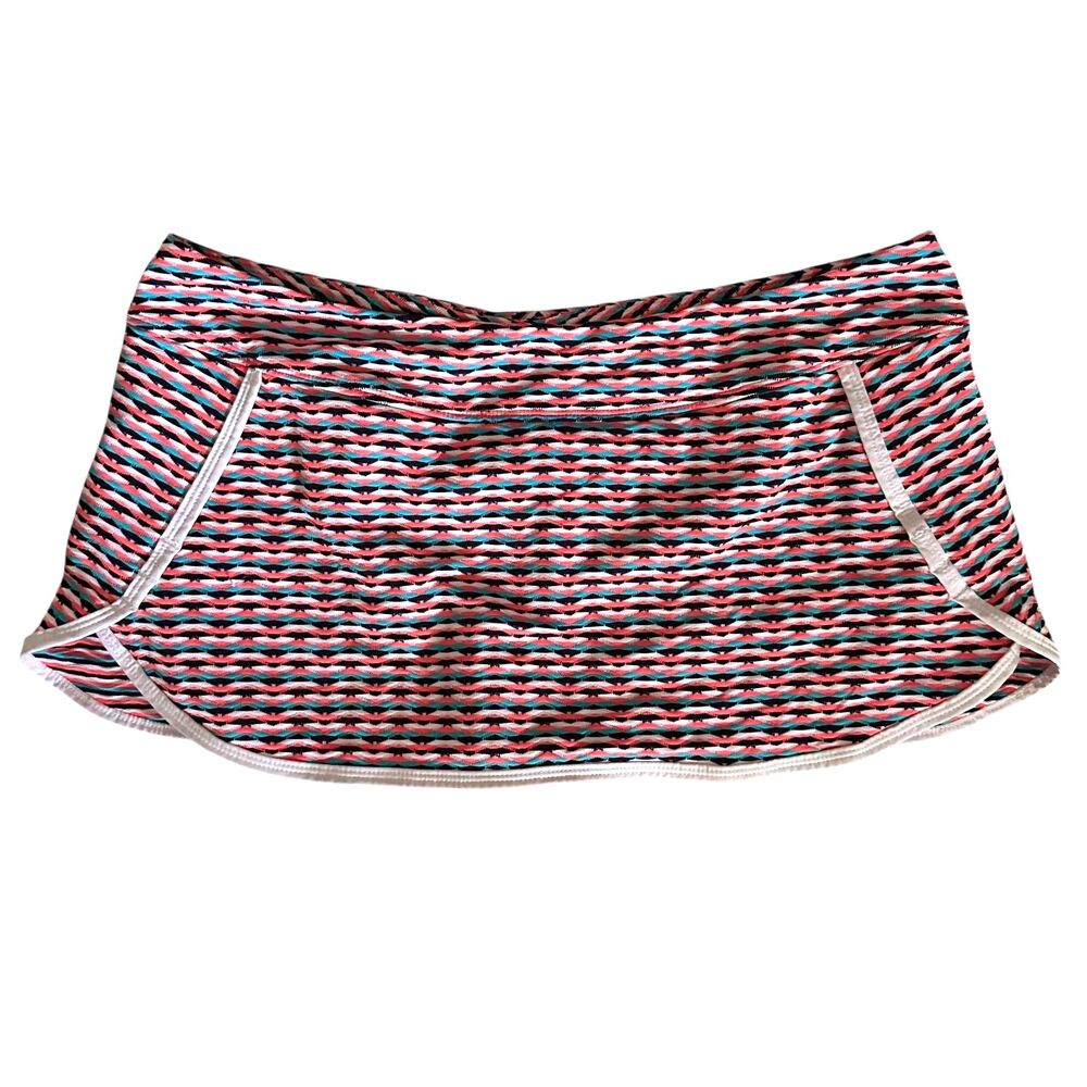 Athleta Orange and Blue Plaid Short Stretchy Tennis Skort with Pockets Size L